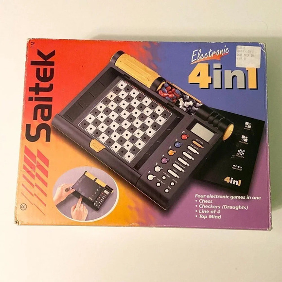 Vintage 1999 Saitek Electronic 4 in 1 Game Chess Checkers Line of 4  Top Mind - Picture 1 of 16